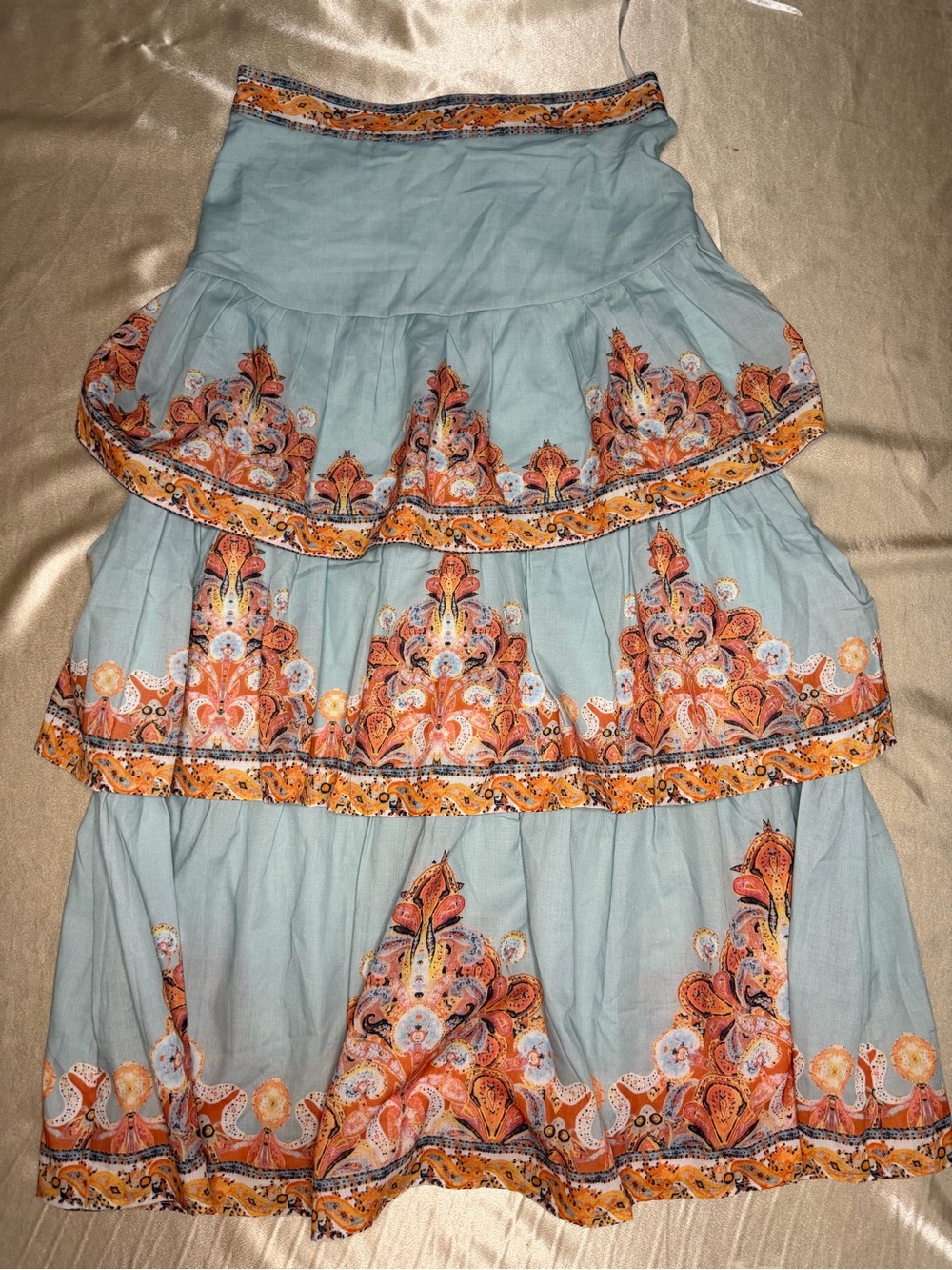 Beulah Style Tiered Paisley Print Maxi Skirt Boho Chic Flowy Size Medium